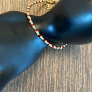 HAND CRAFTED BRACELET Red Green Gold Dainty Holiday Bracelet